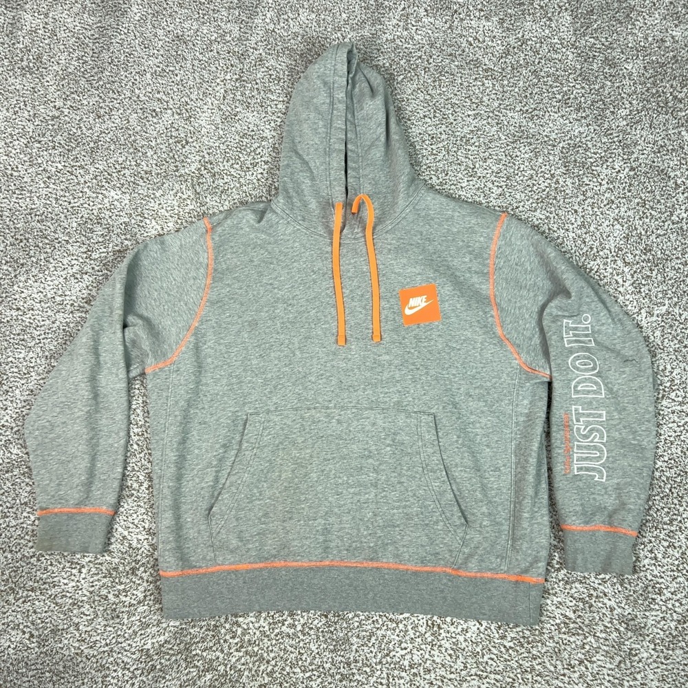 Nike Hoodie Mens XL Gray Pullover Sweatshirt Just Do It Logo Sportswear Sweater